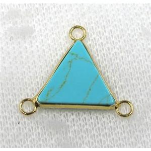 turquoise triangle connector with 3loops, gold plated, approx 16-17mm