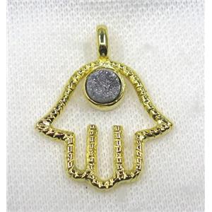 silver druzy agate pendant, hamsahand, alloy, gold plated, approx 30-45mm, 8mm
