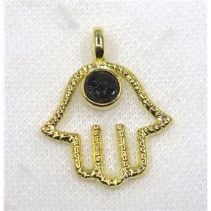 black druzy agate pendant, hamsahand, alloy, gold plated, approx 30-45mm, 8mm