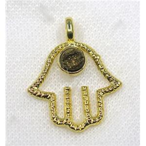 golden druzy agate pendant, hamsahand, alloy, gold plated, approx 30-45mm, 8mm