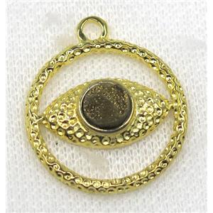 golden druzy agate pendant, eye, alloy, gold plated, approx 30mm dia, 8mm