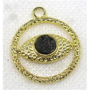 black druzy agate pendant, eye, alloy, gold plated, approx 30mm dia, 8mm