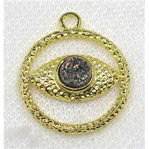 rainbow druzy agate pendant, eye, alloy, gold plated, approx 30mm dia, 8mm