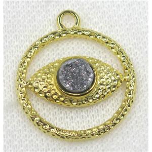 silver druzy agate pendant, eye, alloy, gold plated, approx 30mm dia, 8mm