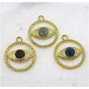 druzy agate pendant, eye, alloy, gold plated, approx 30mm dia, 8mm