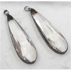 glass crystal pendant, teardrop, black plated, approx 16-65mm