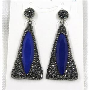 blue crystal glass earring paved black rhinestone, approx 25-50mm, 10mm