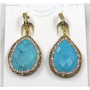 blue turquoise earring paved rhinestone, approx 24-30mm, 12mm