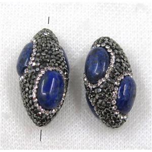 blue Lapis Lazuli beads paved black rhinestone, rice, approx 18-38mm