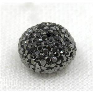 resin beads paved black rhinestone, rondelle, approx 10x14mm