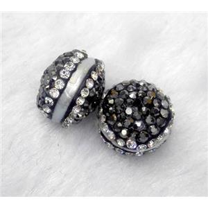 white pearl beads paved black rhinestone, rondelle, approx 14mm dia