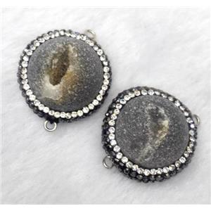 gray druzy agate connector paved rhinestone, half-round, approx 20mm dia