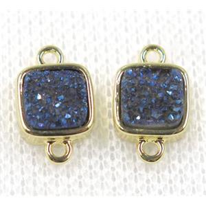 blue druzy quartz connector, square, gold plated, approx 8x8mm