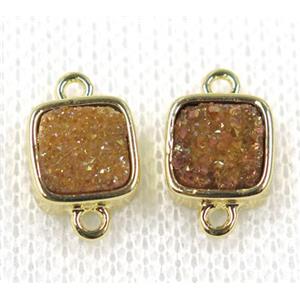 gold champagne druzy quartz connector, square, gold plated, approx 8x8mm