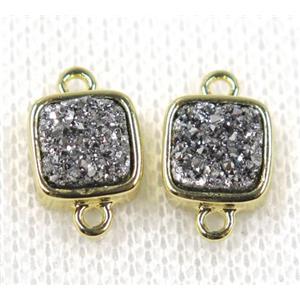 silver druzy quartz connector, square, gold plated, approx 8x8mm