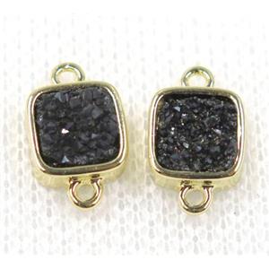 black druzy quartz connector, square, gold plated, approx 8x8mm