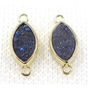 blue druzy quartz Marquise connector, horse eye, gold plated, approx 6x10mm