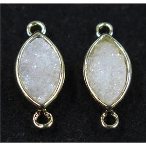 druzy quartz Marquise connector, white ab color, horse eye, gold plated, approx 6x10mm