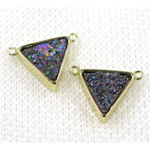 rainbow druzy quartz triangle pendant with 2loops, gold plated, approx 10x10x10mm