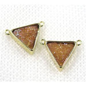 gold champagne druzy quartz triangle pendant with 2loops, gold plated, approx 10x10x10mm