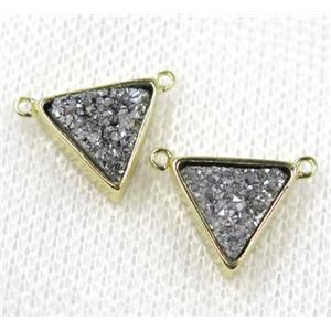 silver druzy quartz triangle pendant with 2loops, gold plated, approx 10x10x10mm
