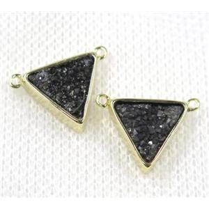 black druzy quartz triangle pendant with 2loops, gold plated, approx 10x10x10mm