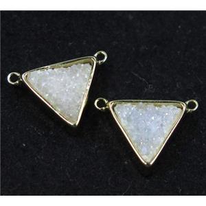 druzy quartz triangle pendant with 2loops, white ab color, gold plated, approx 10x10x10mm
