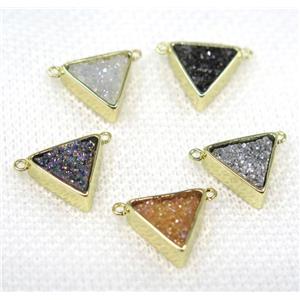 druzy quartz triangle pendant with 2loops, gold plated, mix color, approx 10x10x10mm
