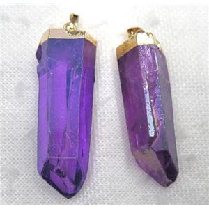 purple clear quartz pendant, stick, gold plated, approx 15-65mm