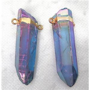 rainbow clear quartz pendant with 2loops, stick, approx 15-65mm