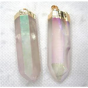 clear quartz pendant, AB color, stick, approx 15-65mm