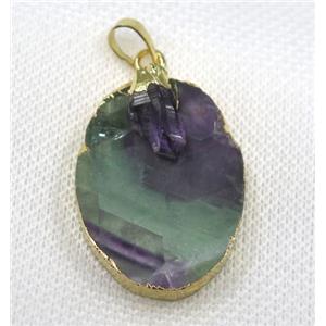 purple Fluorite oval pendant, gold plated, approx 25-35mm