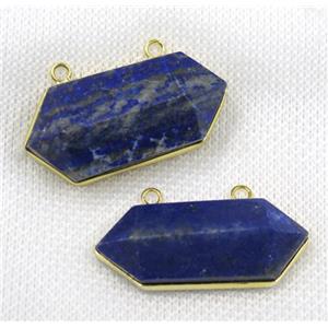 blue Lapis Lazuli bullet pendant with 2loops, gold plated, approx 12-40mm