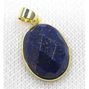 Lapis Lazuli pendant, blue, faceted oval, gold plated, approx 15x20mm