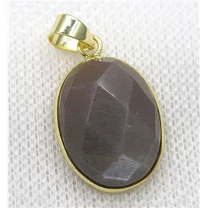 gray moonstone pendant, faceted oval, gold plated, approx 15x20mm