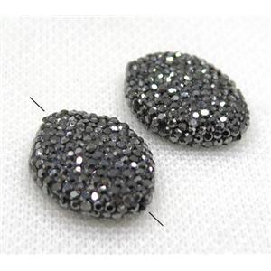 resin bead paved black rhinestone, oval, approx 20-25mm