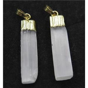 White Selenite Pendant Stick Gold Plated, approx 9-40mm