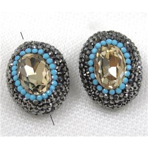 yellow crystal glass bead paved black rhinestone, oval, approx 20-28mm