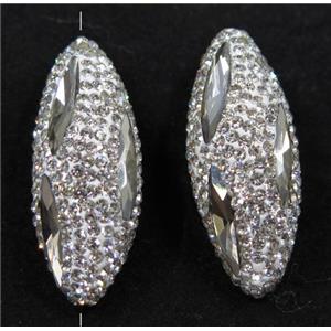 crystal glass beads paved rhinestone, white, rice shape, approx 15-35mm