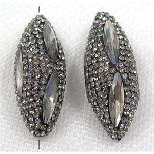 crystal glass bead paved rhinestone, oval, gray, approx 15-35mm