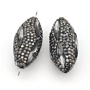 crystal glass bead paved rhinestone, oval, black, approx 15-35mm