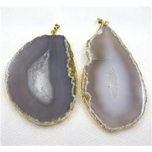 gray agate druzy slice pendant, geode, freeform, gold plated, approx 20-70mm