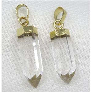 Clear Quartz bullet pendant, gold plated, approx 10-25mm