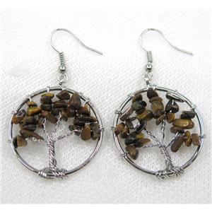 tree of life earring with yellow tiger eye stone chip, platinum, approx 30mm dia