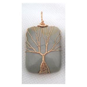 Ocean Agate Rectangle Pendant Tree Of Life Wire Wrapped Rose Gold, approx 30x40mm