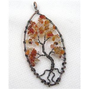 Red Agate Chips Pendant Tree Of Life Wire Wrapped Oval Antique Red, approx 40x80mm