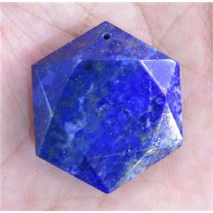 faceted lapis lazuli hexagon pendant, blue, approx 25mm dia