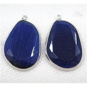 dark blue crystal glass pendant, faceted teardrop, platinum plated, approx 23x33mm
