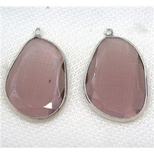 lt.purple crystal glass pendant, faceted teardrop, platinum plated, approx 23x33mm