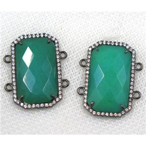 green crystal glass connector paved rhinestone, faceted rectangle, black plated, approx 15x25mm